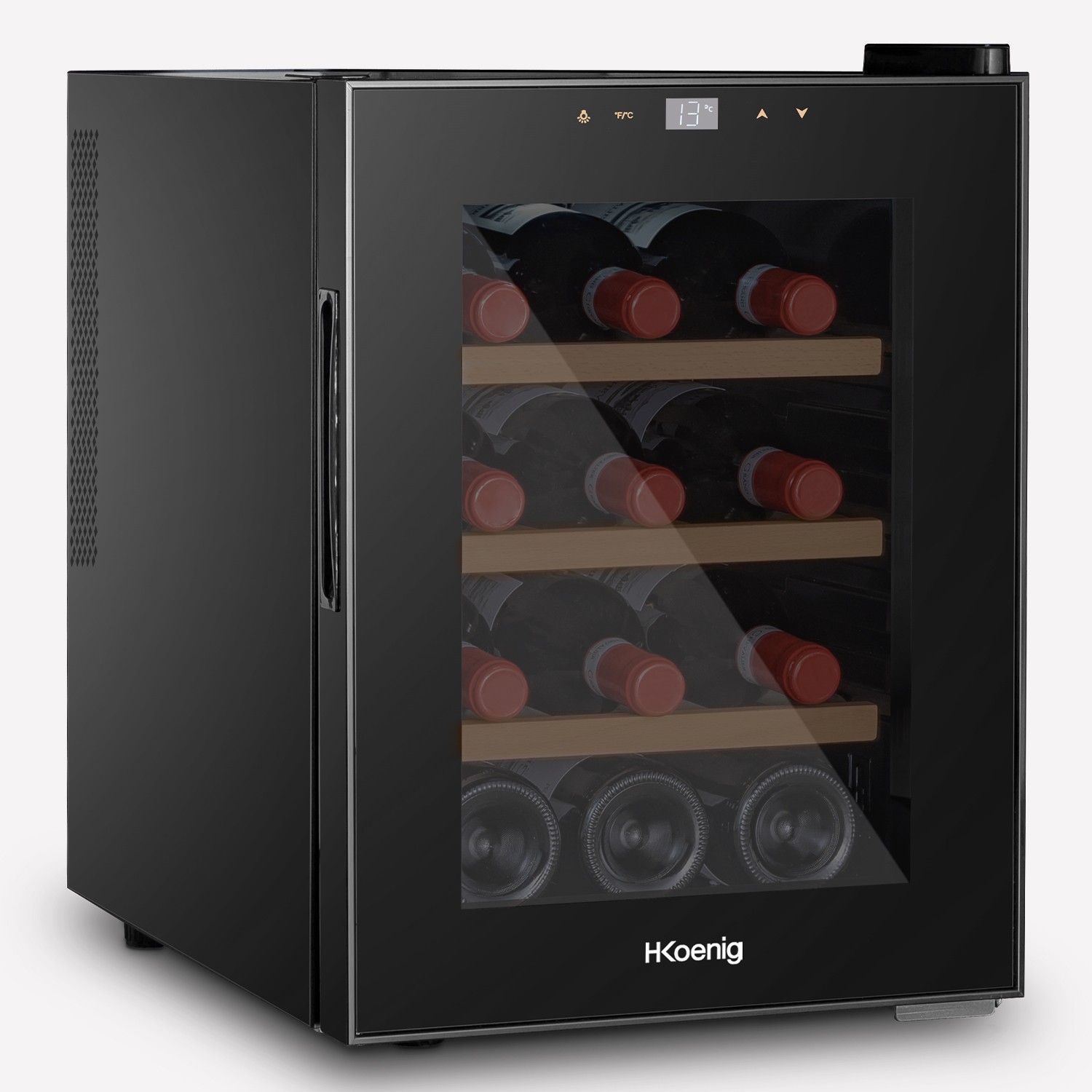 H.Koenig AGE12 Luz LED Antivibracion 31L 3 Estantes Panel de Control Tactil Vinoteca 12 botellas 70W 